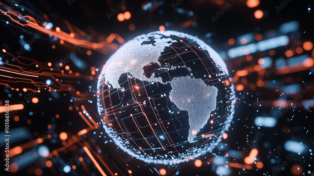 A Futuristic Globe Surrounded by Digital Connections Representing Global Technology and Innovation A Futuristic Globe Surrounded by Digital Connections Representing Global Technology and Innovation