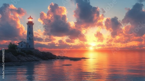 Coastal lighthouse with dramatic ocean views at sunset