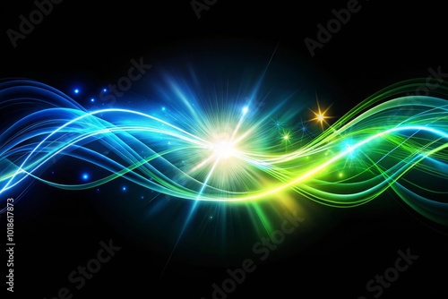 Wallpaper Mural Green speed line wavy shape on dark background. High speed green waves for eco-design. Laser beams luminous abstract sparkling Torontodigital.ca