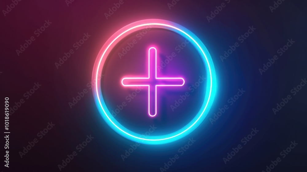 Fototapeta premium Neon Plus Sign in Circle