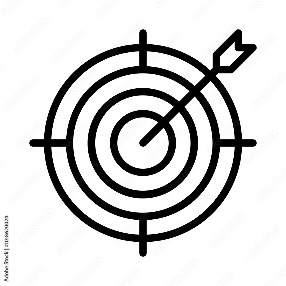 Minimalist icon of a target with an arrow, representing goals, business strategy, and achievement. Minimalist icon of a target with an arrow, representing goals, business strategy, and achievement.