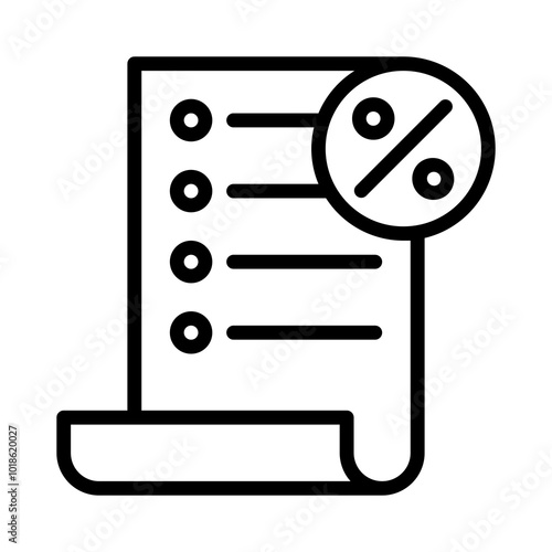 Vector illustration of a tax document with a percentage symbol, representing taxation and financial planning.