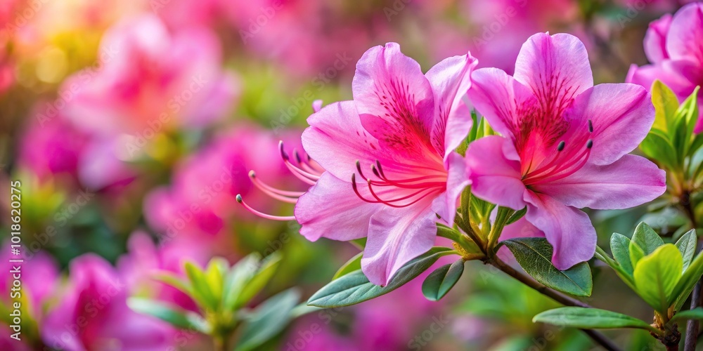 Obraz premium Azalea flowering in the garden with copy space Extreme Close-Up