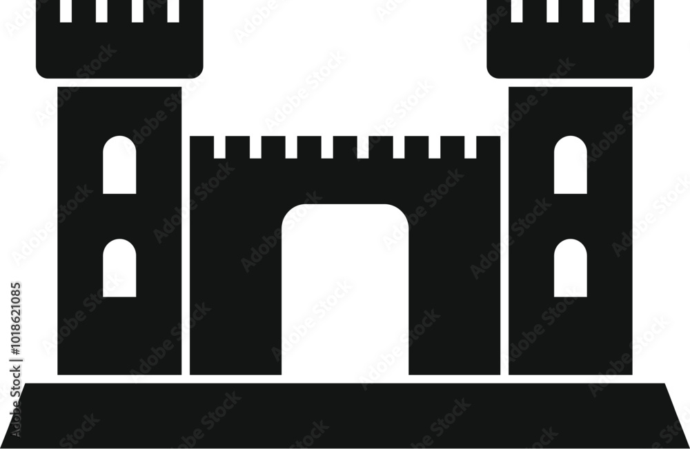 Black silhouette of a castle with tall towers, high walls and a gate Black silhouette of a castle with tall towers, high walls and a gate