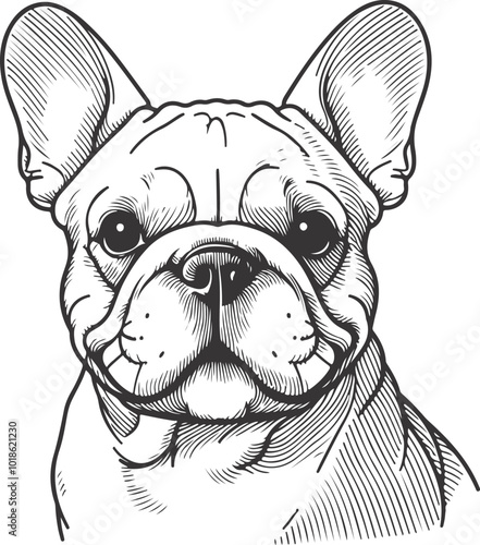 Line art French bulldog illustration. Ink style, cute animal for print Vector linear silhouette.