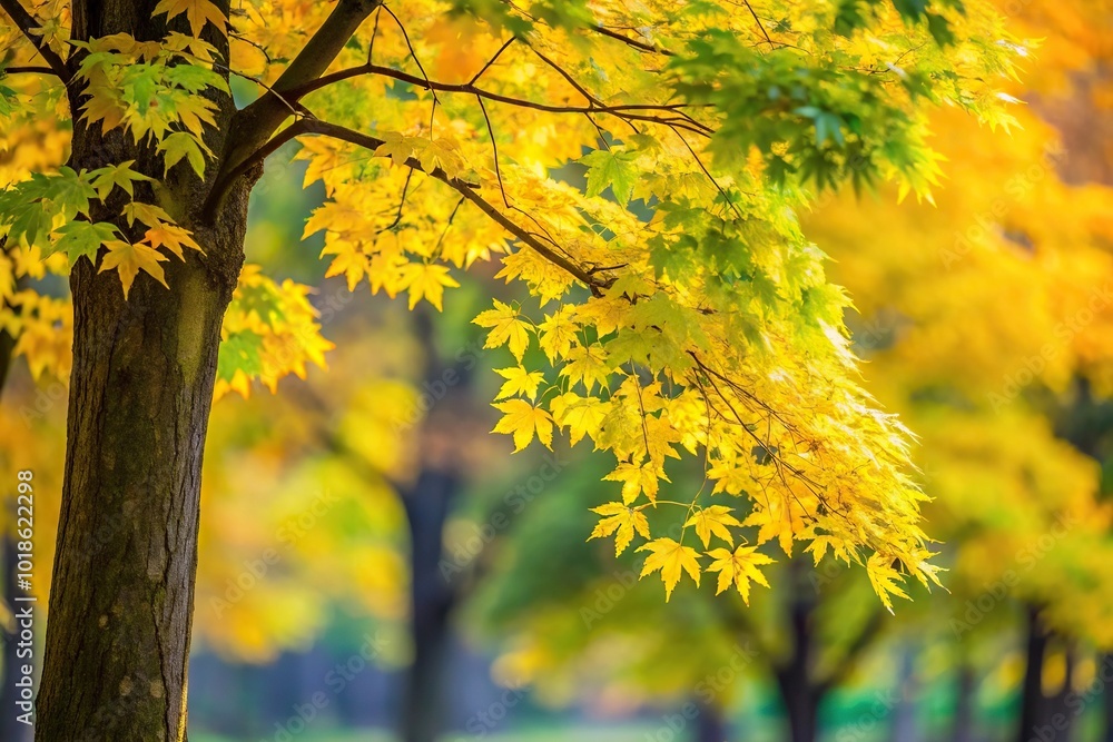 Background of yellow and green maple leaves on a tree Background of yellow and green maple leaves on a tree