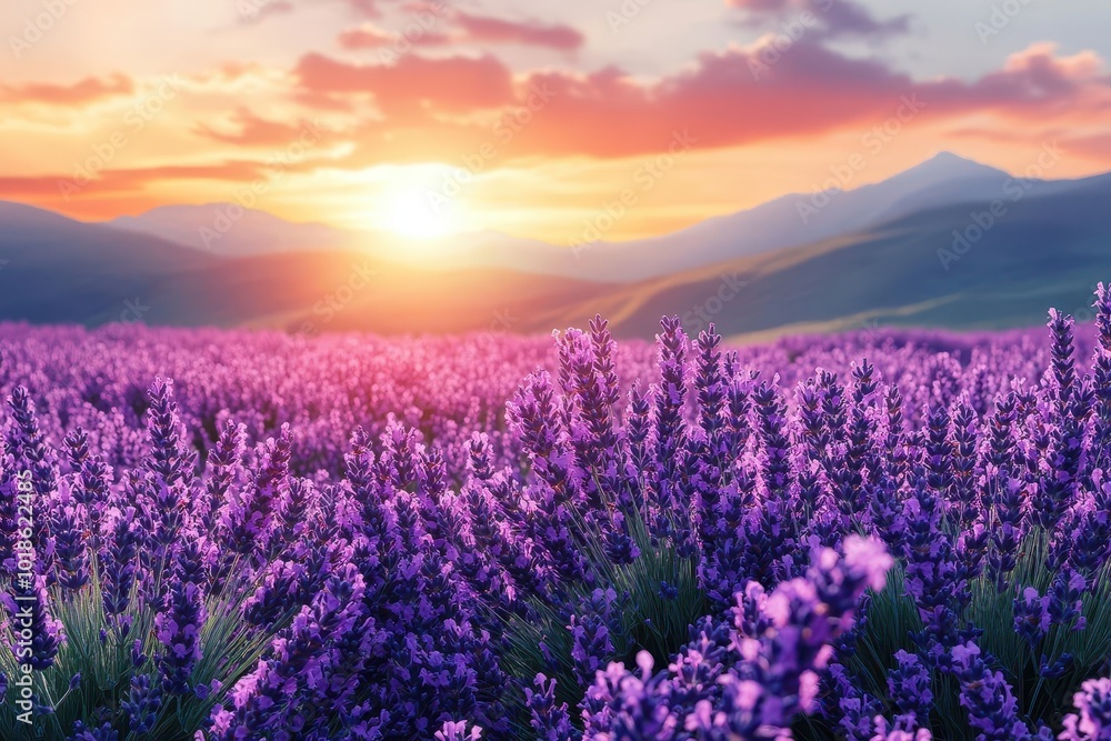 Obraz premium lush lavender field blooming with wildflowers under a soft summer sun creating a picturesque scene filled with vibrant colors and serene beauty