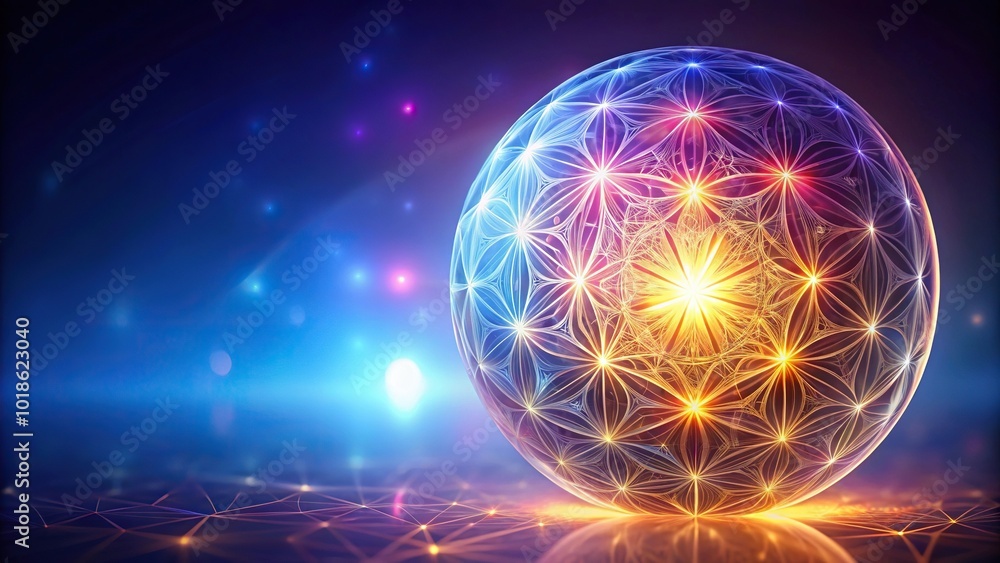 background with glowing flower sphere sacred geometry Asymmetrical background with glowing flower sphere sacred geometry Asymmetrical