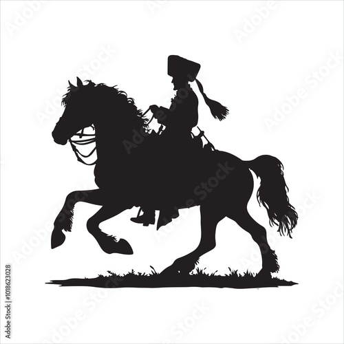 Cossack Horseman Silhouette Traditional Cossack Warrior silhouette on white background