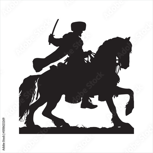 Cossack Horseman Silhouette Traditional Cossack Warrior silhouette on white background