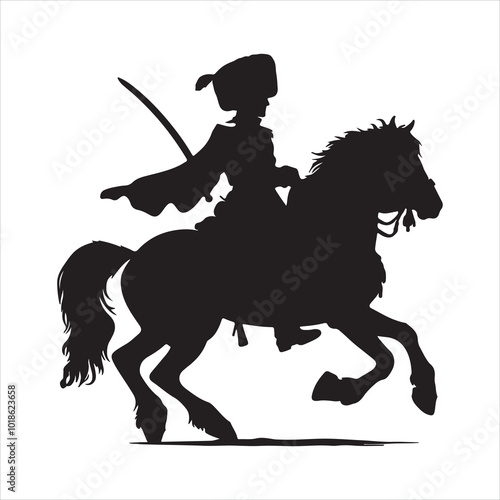 Cossack Horseman Silhouette Traditional Cossack Warrior silhouette on white background
