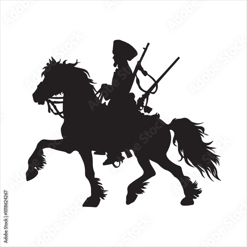 Cossack Horseman Silhouette Traditional Cossack Warrior silhouette on white background
