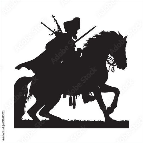 Cossack Horseman Silhouette Traditional Cossack Warrior silhouette on white background
