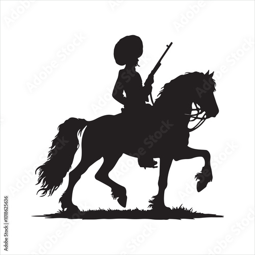 Cossack Horseman Silhouette Traditional Cossack Warrior silhouette on white background
