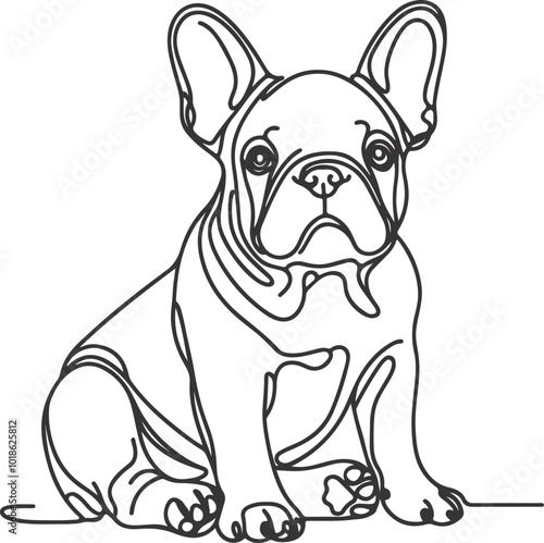 Line art French bulldog illustration. Ink style, cute animal for print Vector linear silhouette.