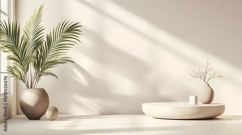 Serene and minimalist 3D studio room interior with clean ivory background empty floor and wall product podium Serene and minimalist 3D studio room interior with clean ivory background empty floor and wall product podium