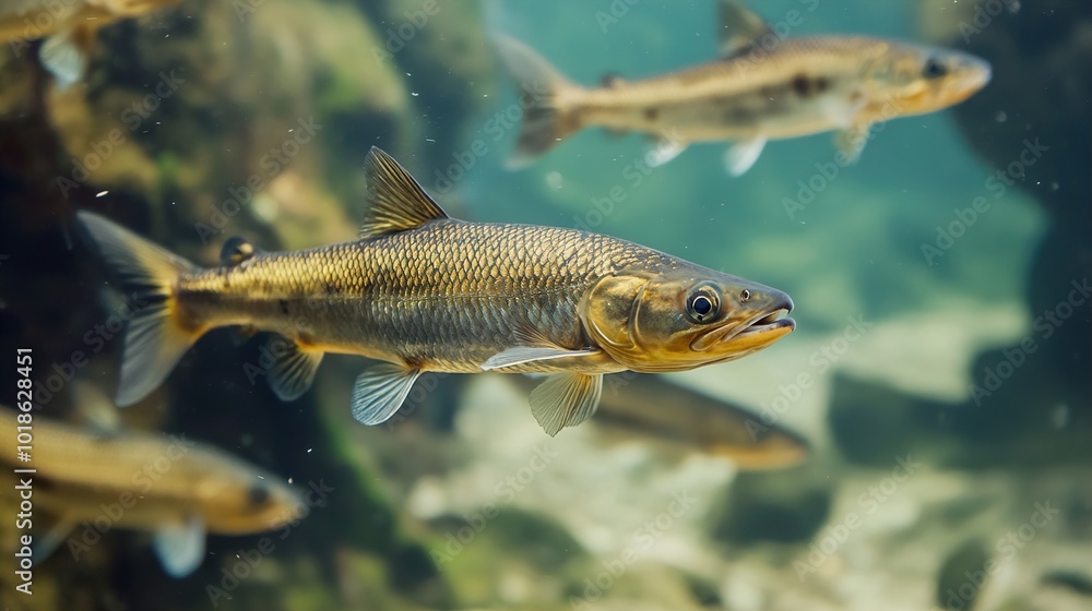 Fototapeta premium Close-up of a Fish Swimming Underwater