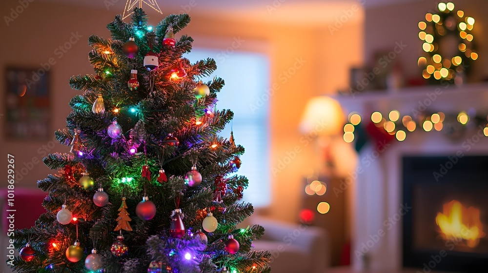 Cozy Christmas Tree with Festive and Warm Fireplace Glow Cozy Christmas Tree with Festive and Warm Fireplace Glow