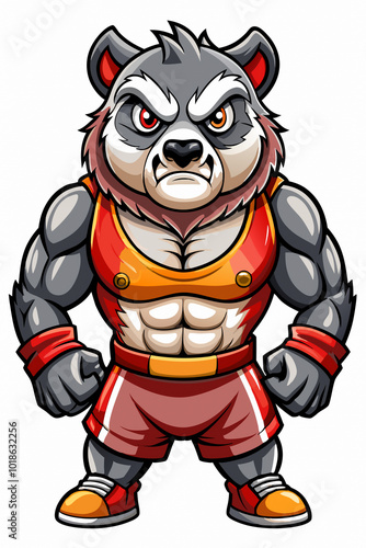 Angry Evil Muscular Panda in Sports Costume - Vector Logo for Team Sports, Gaming, and Branding