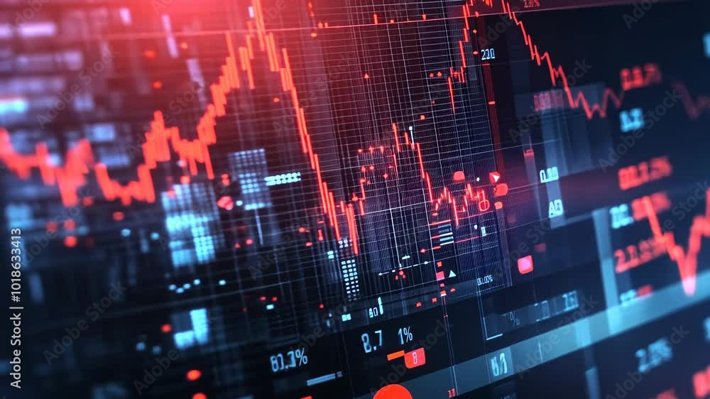 Stock Market Decline: Red Line on Screen Stock Market Decline: Red Line on Screen