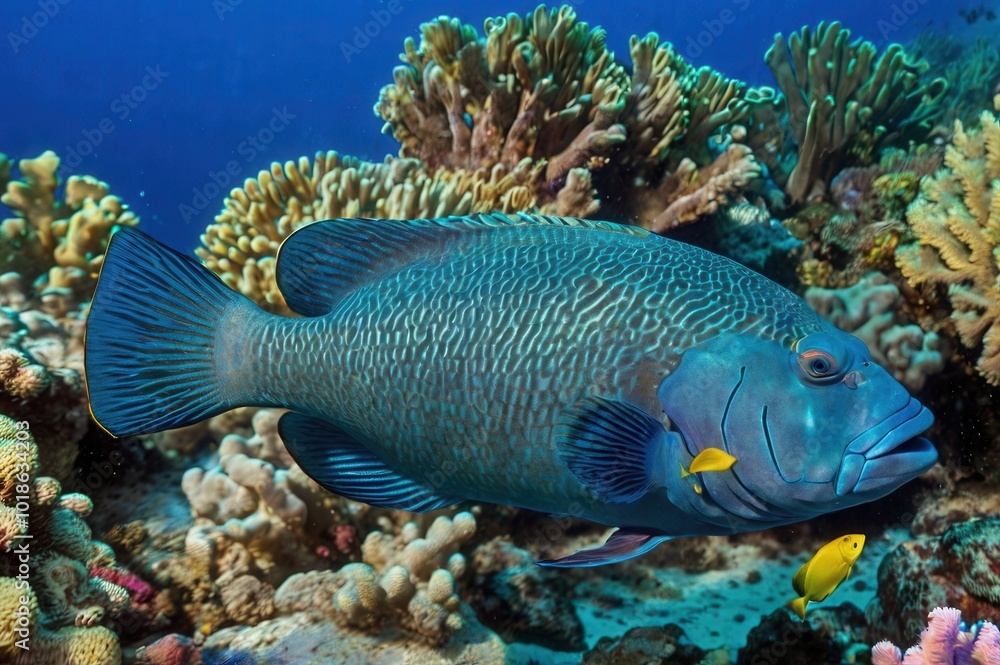 a blue fish surrounded by coral and sponges a blue fish surrounded by coral and sponges