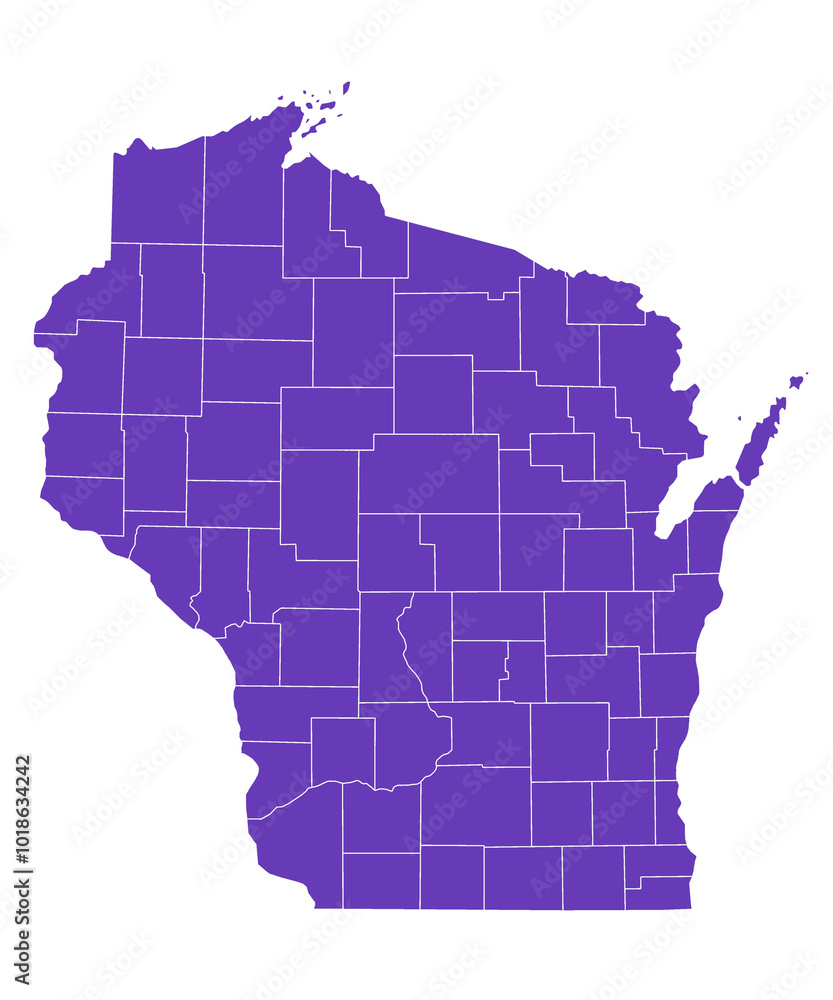 Fototapeta premium Wisconsin administrative map. counties map of Wisconsin, blank Map, empty map of Wisconsin