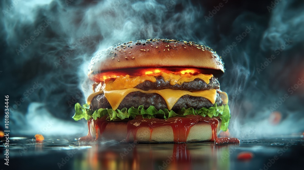 delicious burger on halloween night, spooky promo, halloween advertising