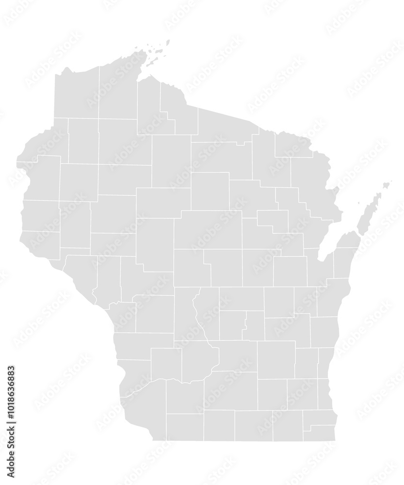 Fototapeta premium Wisconsin administrative map. counties map of Wisconsin, blank Map, empty map of Wisconsin