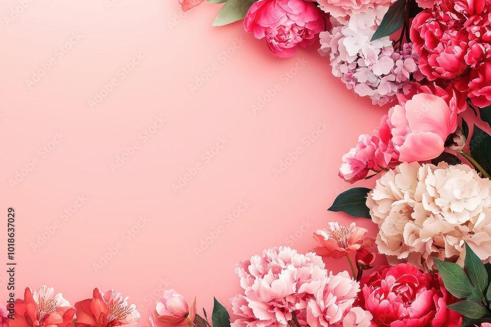 Beautiful arrangement of pink and white peonies on a soft pastel background, creating a delicate and elegant floral border design. Beautiful arrangement of pink and white peonies on a soft pastel background, creating a delicate and elegant floral border design.