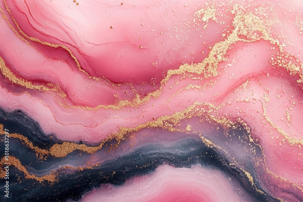 Fototapeta premium luxurious abstract pink marble liquid texture interspersed with gold splashes creating a rich opulent background with a smooth sheen