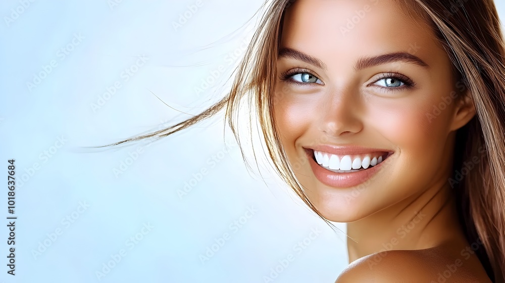 Radiant Woman Embracing the Wind's Caress in Serene Outdoor Setting Radiant Woman Embracing the Wind's Caress in Serene Outdoor Setting