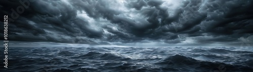 A stormy ocean with dark clouds and waves crashing