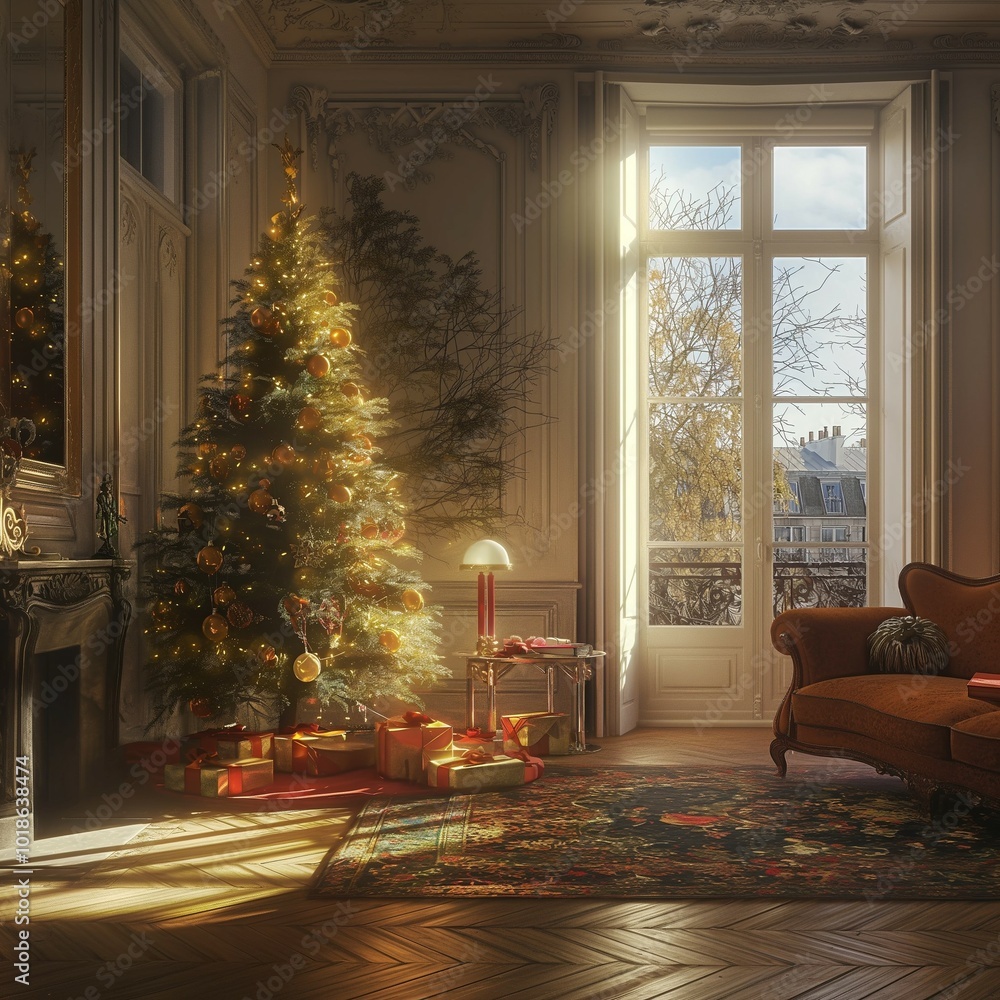 Christmas tree in a Parisian apartment Christmas tree in a Parisian apartment