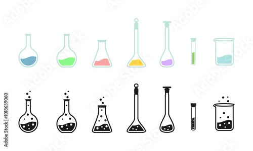 conical flask glass ware laboratory equipment icon set vector illustration isolated on white background.