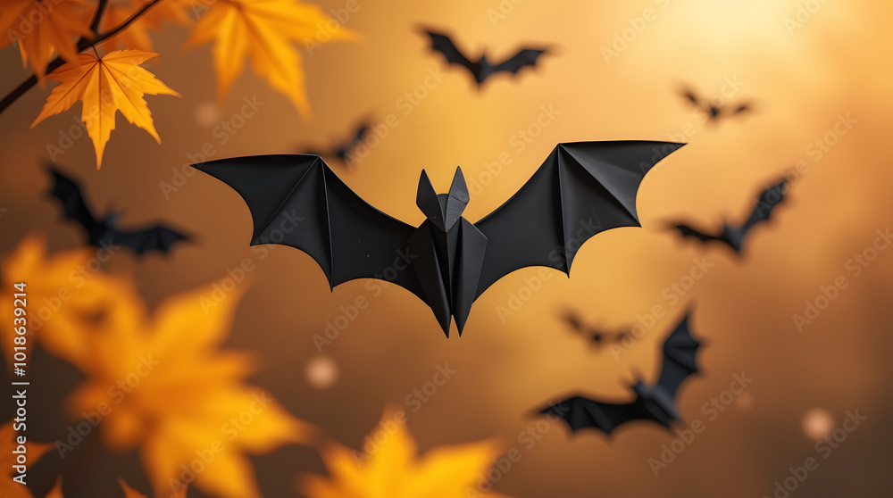 Origami halloween background with bats Origami halloween background with bats