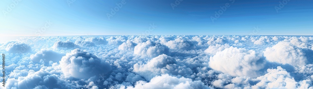 The sky is filled with fluffy white clouds, creating a serene The sky is filled with fluffy white clouds, creating a serene