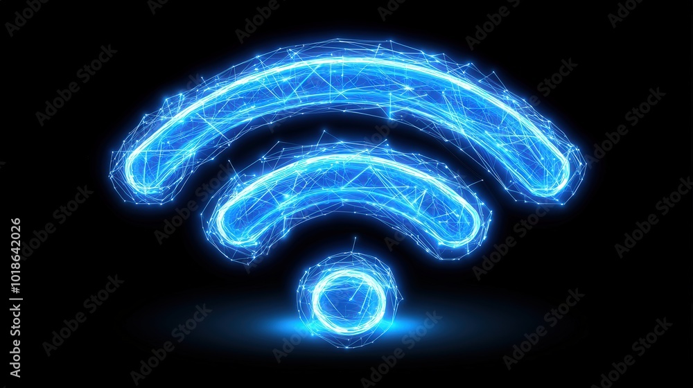 A blue wifi symbol is shown on a black background A blue wifi symbol is shown on a black background