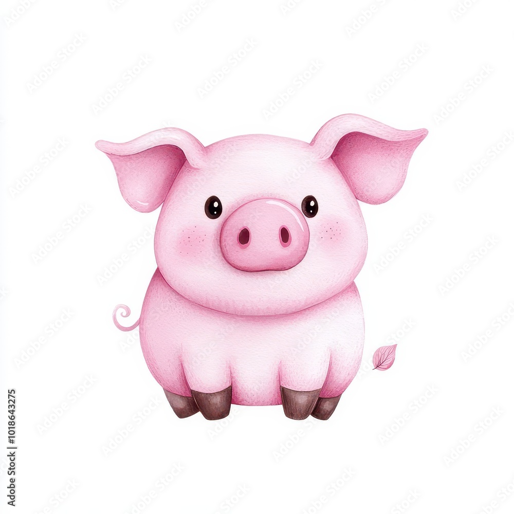 Cute cartoon pig character with pink color and cheerful expression, isolated on white background. Cute cartoon pig character with pink color and cheerful expression, isolated on white background.