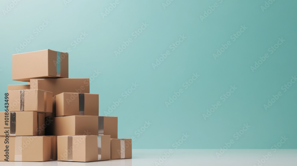 Stack of cardboard boxes against pastel color background, concept of shipping Stack of cardboard boxes against pastel color background, concept of shipping