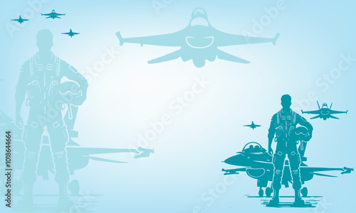 Fighter Pilots and Military Jets Air Force Background Design vector