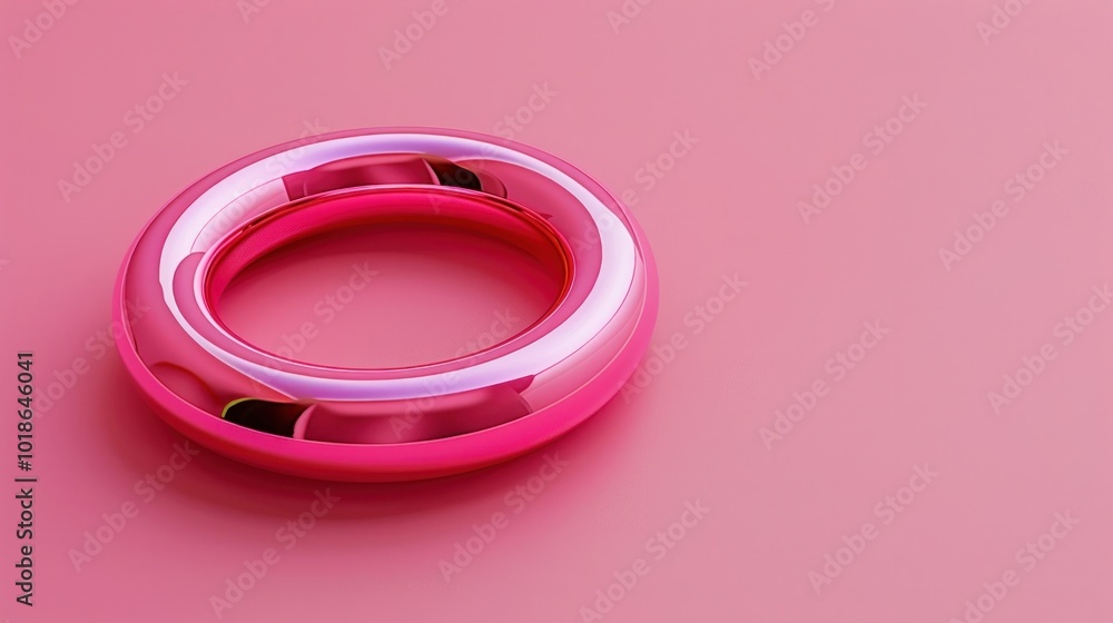 Vibrant pink circular loop abstract jewelry accessory design against plain pink background Minimalist modern and elegant styling with copy space for product display or branding Vibrant pink circular loop abstract jewelry accessory design against plain pink background Minimalist modern and elegant styling with copy space for product display or branding