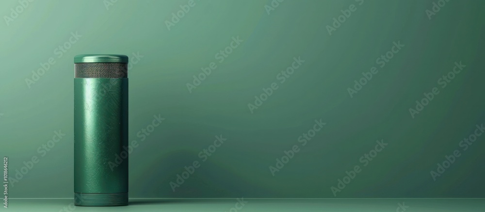 Minimalist Green Thermos Bottle Set Against a Plain Colored Background Simple and Modern Product Design for Lifestyle or Office Decor Minimalist Green Thermos Bottle Set Against a Plain Colored Background Simple and Modern Product Design for Lifestyle or Office Decor