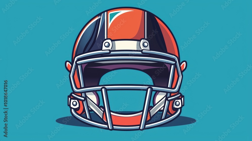 Simple cartoon football helmet with a facemask and bold colors, flat style Simple cartoon football helmet with a facemask and bold colors, flat style