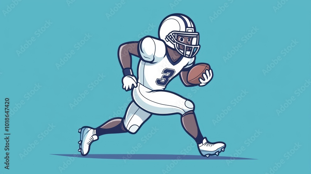 Minimal cartoon of a football player in a running pose, flat design with bold outlines, football player, cartoon illustration, , Minimal cartoon of a football player in a running pose, flat design with bold outlines, football player, cartoon illustration, ,