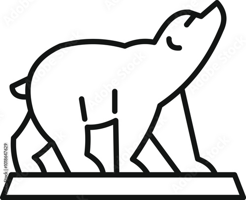 Line drawing of a bear statue standing on a pedestal looking up