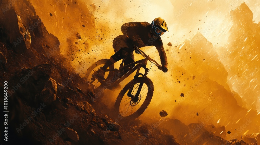 Mountain Biker Riding in Dusty Terrain Mountain Biker Riding in Dusty Terrain