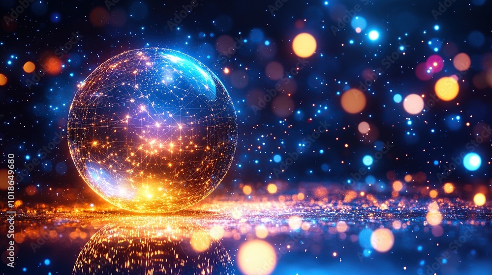A glowing orb surrounded by vibrant bokeh lights. A glowing orb surrounded by vibrant bokeh lights.