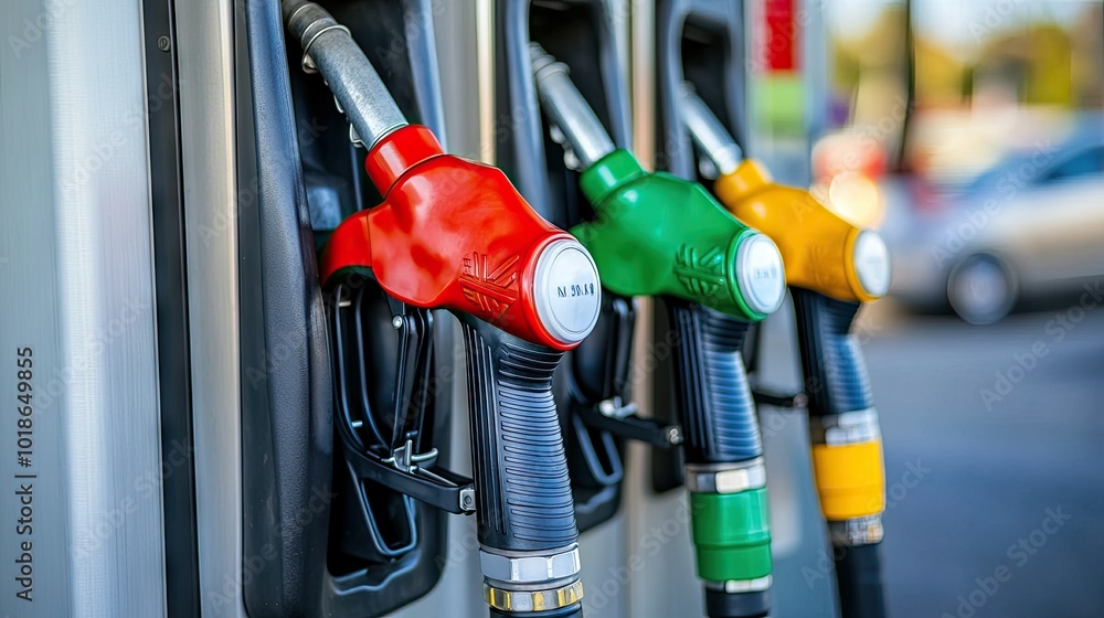 A close-up of fuel pump nozzles at a gas station, with vibrant colors indicating different fuel types, capturing the essence of modern fueling options. A close-up of fuel pump nozzles at a gas station, with vibrant colors indicating different fuel types, capturing the essence of modern fueling options.
