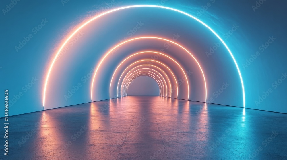 Abstract Tunnel of Neon Orange and Blue Arcs Abstract Tunnel of Neon Orange and Blue Arcs