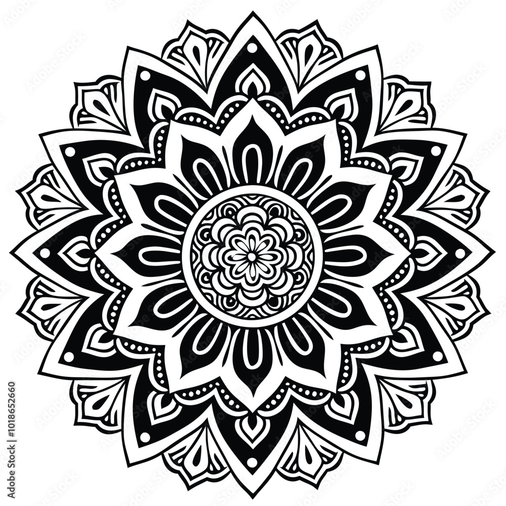 Detailed Black and White Mandala Vector Art Detailed Black and White Mandala Vector Art